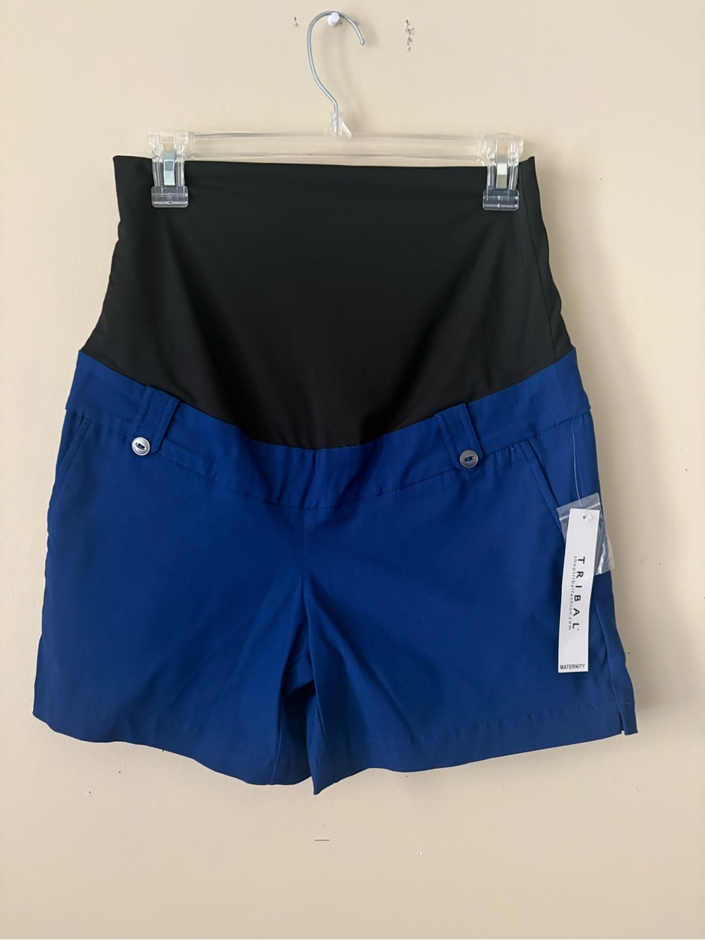 Tribal Black & Blue Maternity Stretch Shorts sz. 6 New